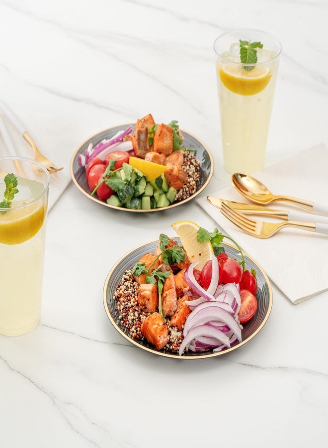 Restaurantware أطباق بلاستيكية من رستوران وير 20 قطعة 7.25" بحواف ذهبية أطباق قابلة للتصرف ثقيلة الوزن سوداء شفافة مزخرفة لتقديم العشاء للحفلات، الزفاف، السلطات، الحلويات، والمقبلات - Image 3