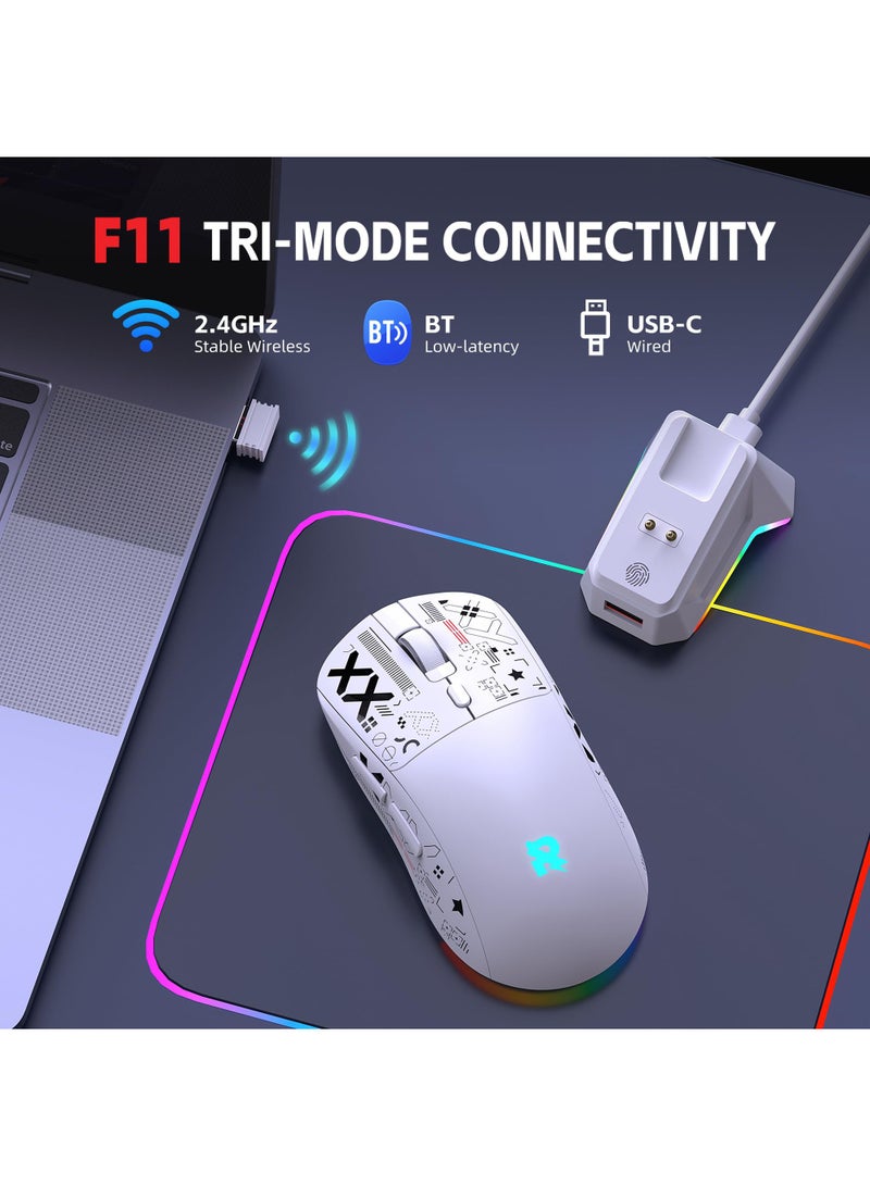 Rock Pow Tri-mode Bluetooth Wireless Gaming Mouse with Magnetic Charging Dock, Lightweight Anti Slip Mouse, High Speed Sensor,12000DPI, 1000Hz, BT/2.4Ghz/Wired Program buttons Ergonomic Design Rechargeable Mice for PC/Mac/Laptop,White - Image 3