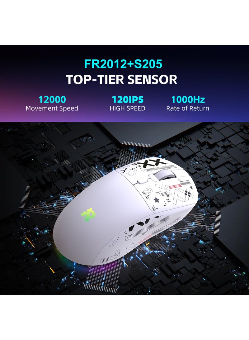 Rock Pow Tri-mode Bluetooth Wireless Gaming Mouse with Magnetic Charging Dock, Lightweight Anti Slip Mouse, High Speed Sensor,12000DPI, 1000Hz, BT/2.4Ghz/Wired Program buttons Ergonomic Design Rechargeable Mice for PC/Mac/Laptop,White - Image 4