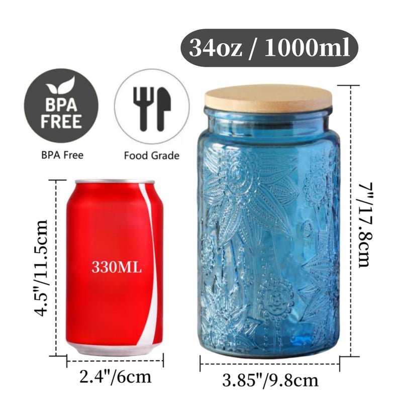 ANSQU 34oz Blue Glass Container, Candy Jar with Lid, Vintage Colored Mason Jars for Kitchen Decorative Jar for Coffee Tea Candy Cookies, Cute Jar (Blue, 1 Pack) - Image 2