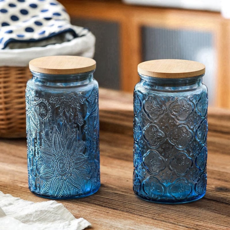ANSQU 34oz Blue Glass Container, Candy Jar with Lid, Vintage Colored Mason Jars for Kitchen Decorative Jar for Coffee Tea Candy Cookies, Cute Jar (Blue, 1 Pack) - Image 3