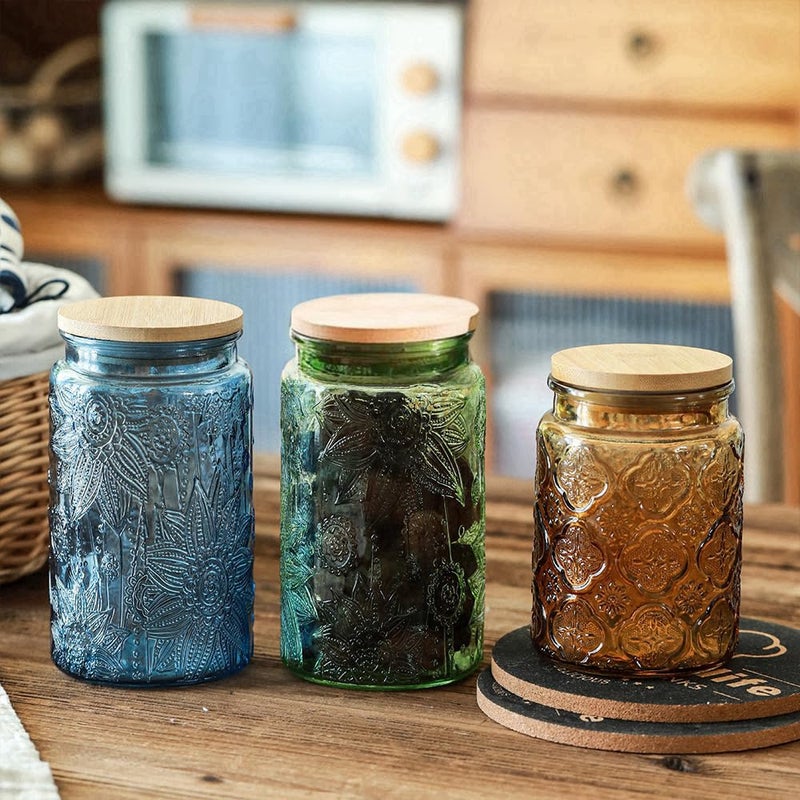 ANSQU 34oz Blue Glass Container, Candy Jar with Lid, Vintage Colored Mason Jars for Kitchen Decorative Jar for Coffee Tea Candy Cookies, Cute Jar (Blue, 1 Pack) - Image 5