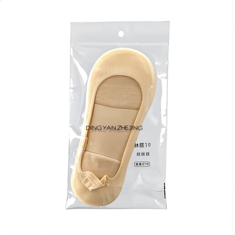 Women Ice Silk No Show Socks Non Slip Cushioned Invisible Foot Socks Beige 1 Pair - Image 2