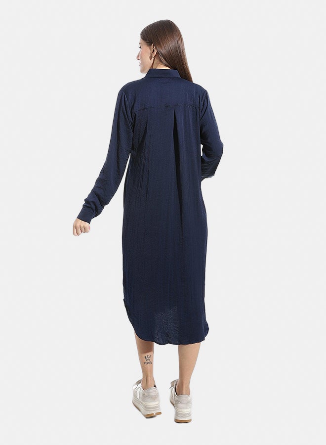 Andora Turned Down Neck Buttons Closure Plain Chemise_Navy Blue - Image 4