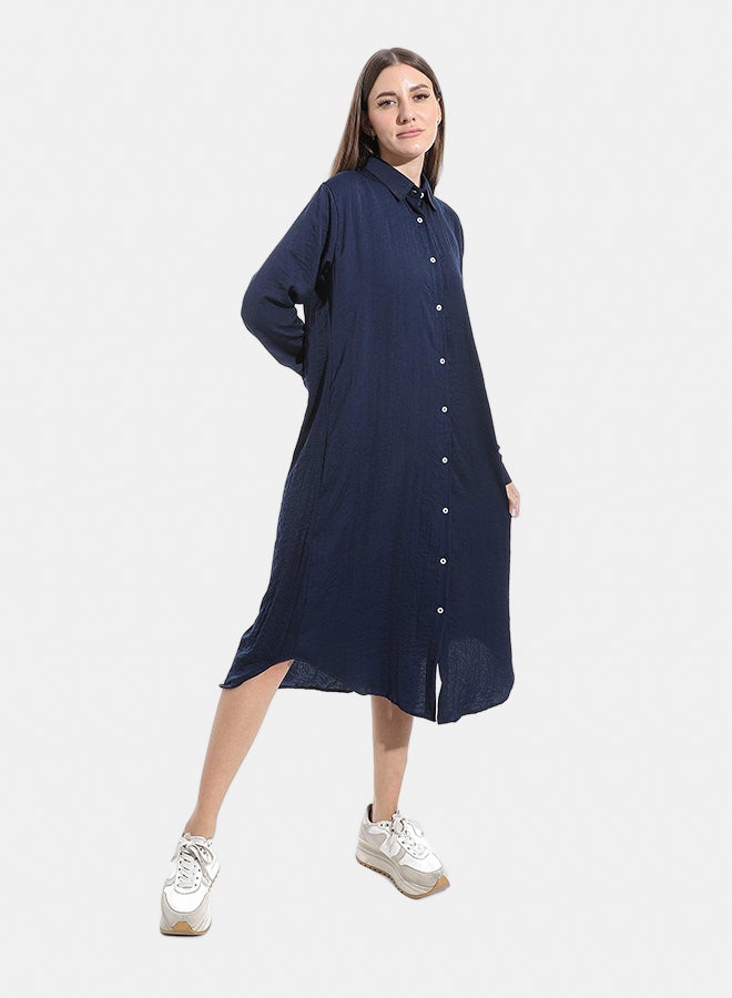 Andora Turned Down Neck Buttons Closure Plain Chemise_Navy Blue - Image 2