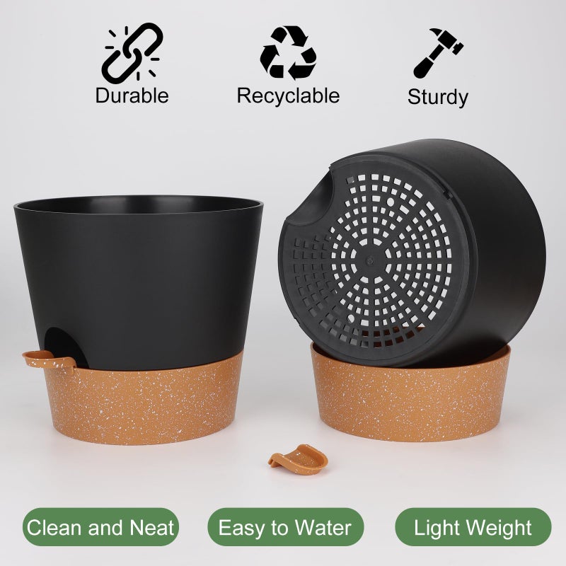 YNNICO 10-Inch Plant Pots, Self-Watering Planters with Drainage Holes & Saucers for Indoor and Outdoor Plants (2-Pack, Black) - Image 3