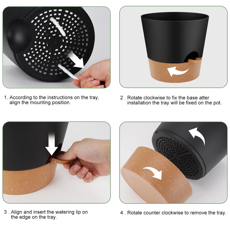 YNNICO 10-Inch Plant Pots, Self-Watering Planters with Drainage Holes & Saucers for Indoor and Outdoor Plants (2-Pack, Black) - Image 2