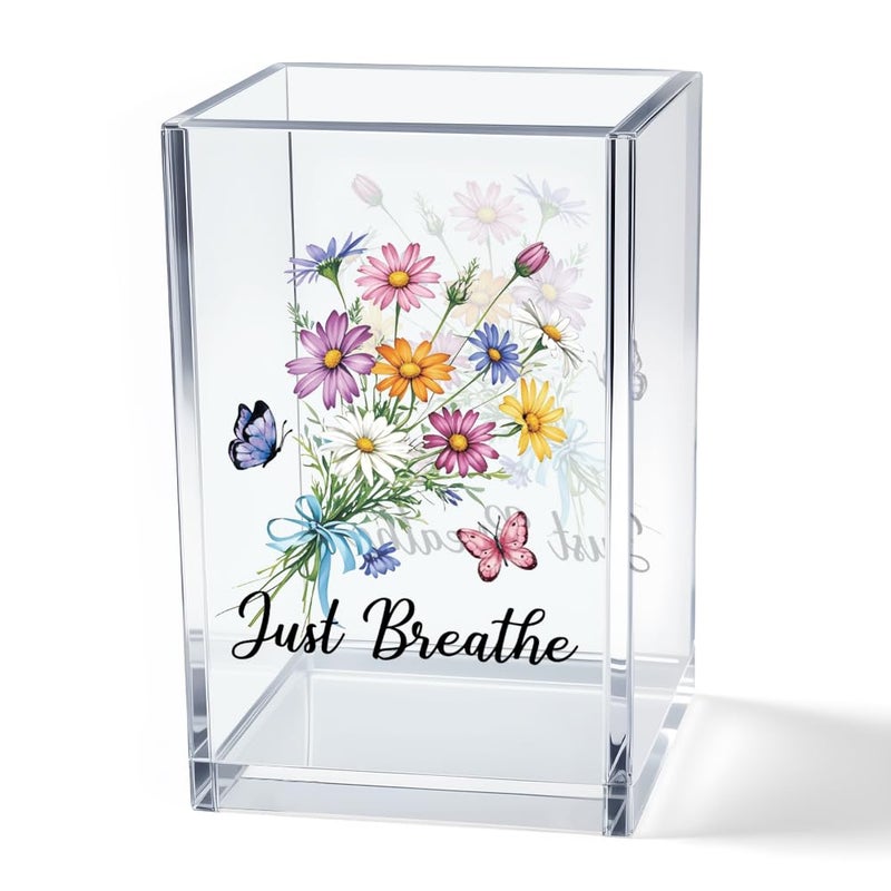 Vgrti Just Breathe Acrylic Cosmetic Pencil Pen Holder Cup, Hope Inspirational Makeup Brush Organizer Holder, Women Faith Gifts, Encouragement Gifts for Women Mom Daughter Sister Friend Yoga Teacher - Image 1