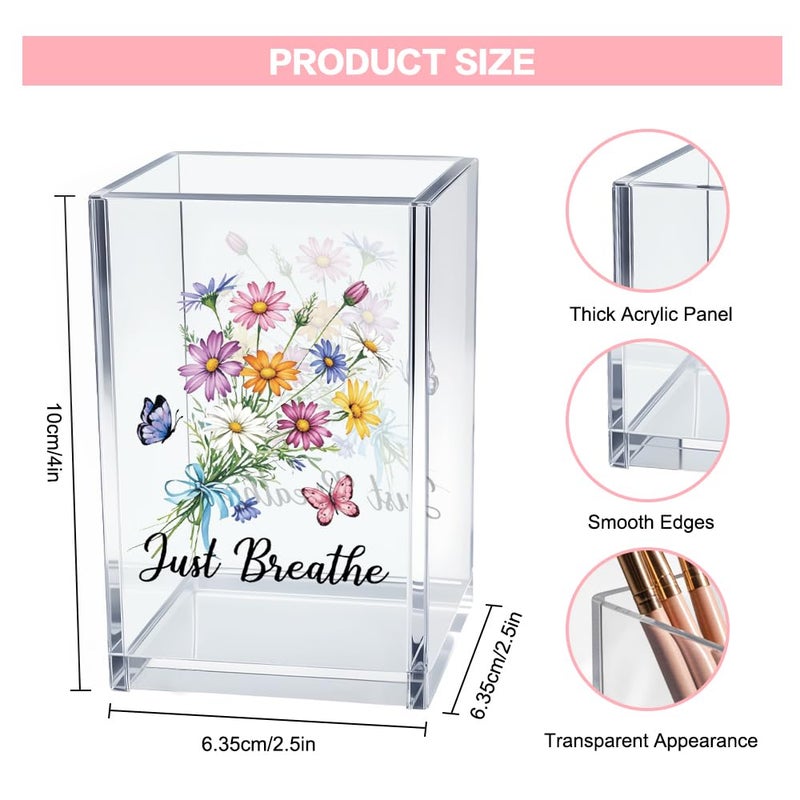 Vgrti Just Breathe Acrylic Cosmetic Pencil Pen Holder Cup, Hope Inspirational Makeup Brush Organizer Holder, Women Faith Gifts, Encouragement Gifts for Women Mom Daughter Sister Friend Yoga Teacher - Image 2
