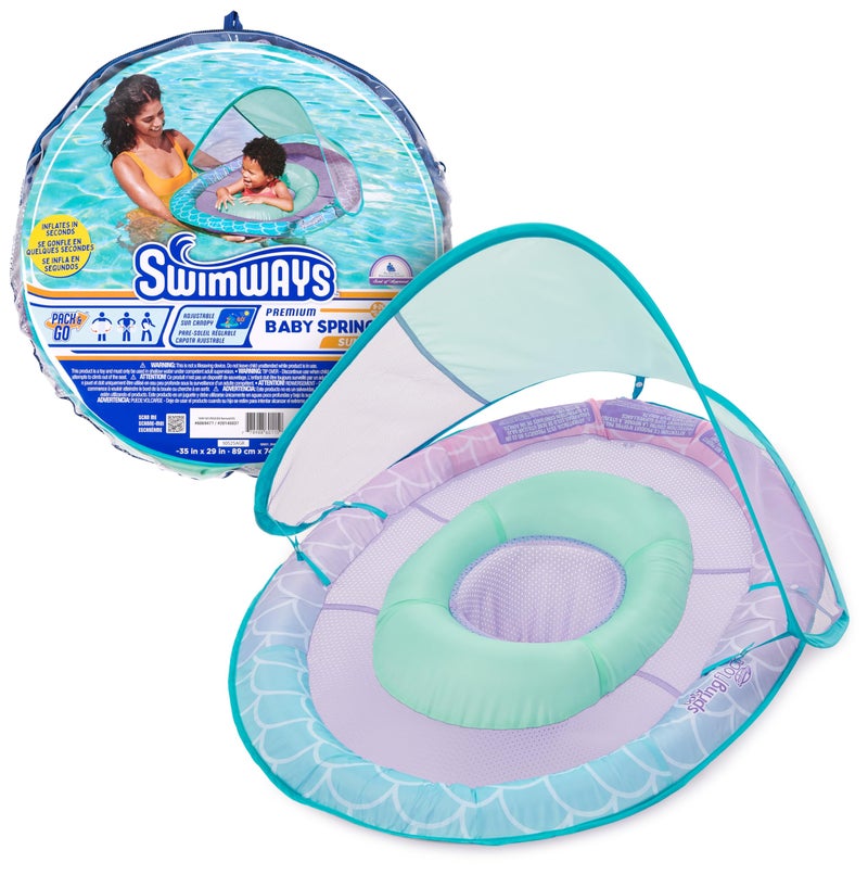Swimways Baby Spring Float, Baby Pool Float with Canopy & UPF Protection, Swimming Pool Accessories for Kids 9-24 Months, Mermaid - Image 1