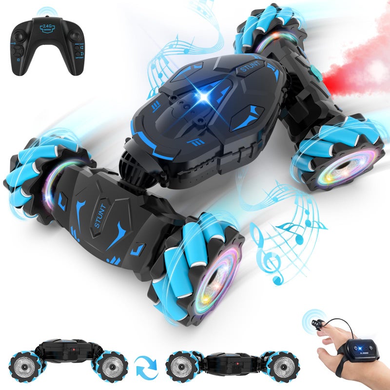 Pristar RC Cars Gesture Sensing Stunt Car Best Gifts for Boys 612 24Ghz Remote Control Car Toys for Boys Age 6 7 8 9 10 11 12 Double Sided Flip 360 Rotate 4WD OffRoad with Spray Lights Music - Image 2