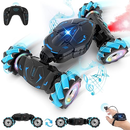 Pristar RC Cars Gesture Sensing Stunt Car Best Gifts for Boys 612 24Ghz Remote Control Car Toys for Boys Age 6 7 8 9 10 11 12 Double Sided Flip 360 Rotate 4WD OffRoad with Spray Lights Music - Image 1