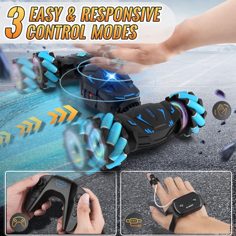 Pristar RC Cars Gesture Sensing Stunt Car Best Gifts for Boys 612 24Ghz Remote Control Car Toys for Boys Age 6 7 8 9 10 11 12 Double Sided Flip 360 Rotate 4WD OffRoad with Spray Lights Music - Image 3