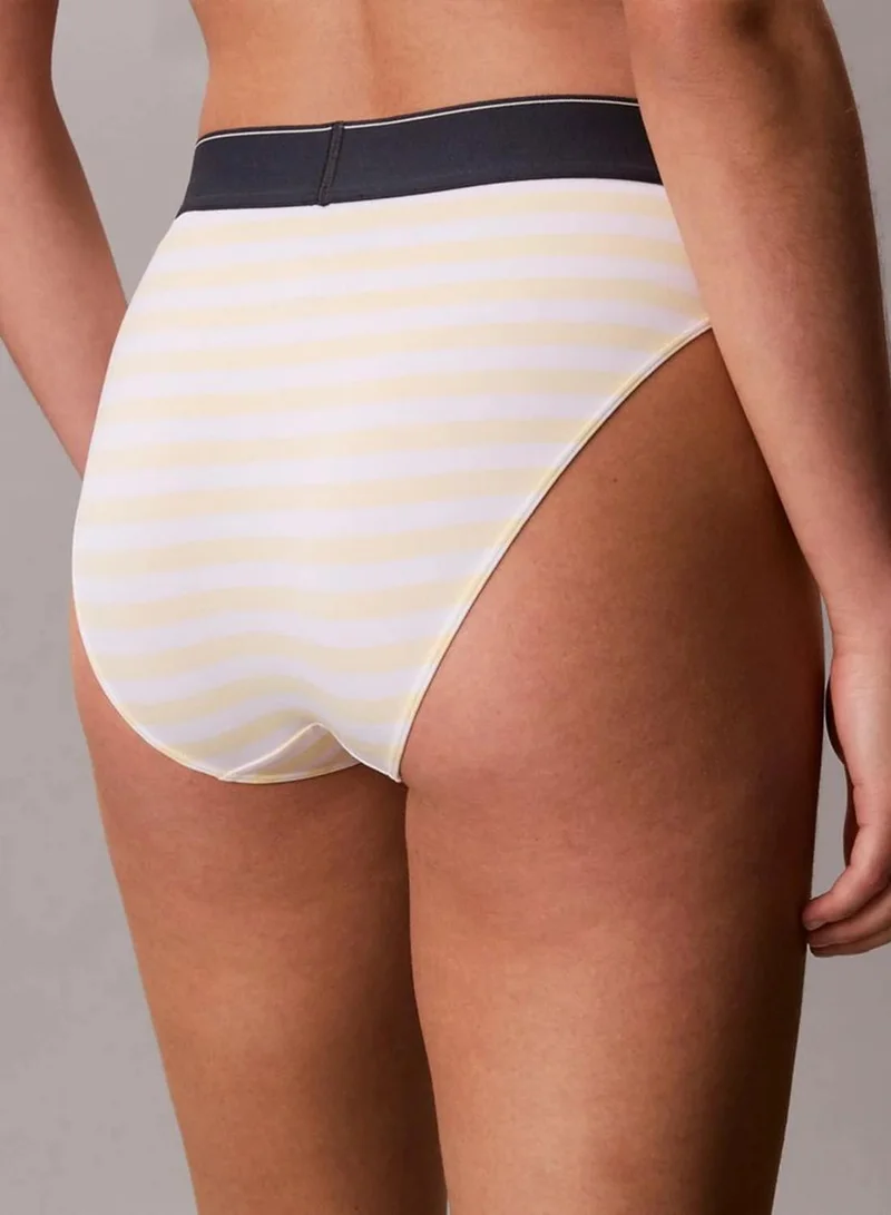 Calvin Klein CENT STRIPE ANISE FLOWER High Waist Bikini Briefs - Graphic Monogram Microfibre Stretch for Women | Best Price UAE