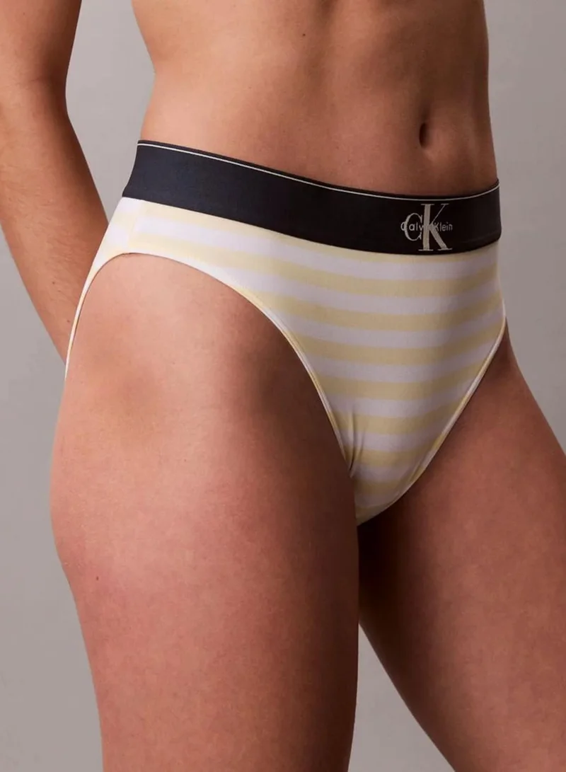 Calvin Klein CENT STRIPE ANISE FLOWER High Waist Bikini Briefs - Graphic Monogram Microfibre Stretch for Women | Best Price UAE