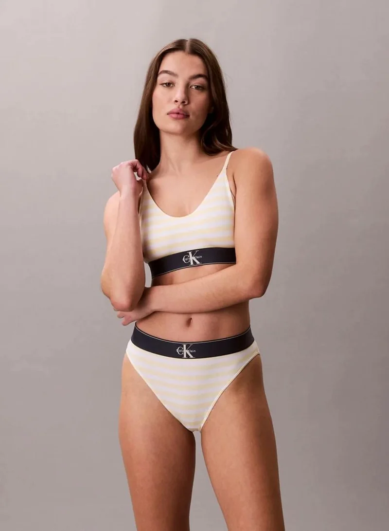 Calvin Klein CENT STRIPE ANISE FLOWER High Waist Bikini Briefs - Graphic Monogram Microfibre Stretch for Women | Best Price UAE