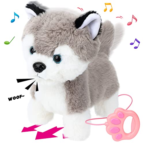 Hopearl Walking Husky Interactive Electronic Pet Musical Dog Toy Remote Control Leash Animated Puppy Singing Barking Wagging Tail Touch Recognition Gifts for Toddlers Birthday Gray 9 - Image 1