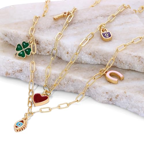Lucky Feather 14K Gold Plated Dainty Charm Necklace for Women - Adjustable 16-18” Chain - Luck Inspired, Clover, Evil Eye and Horseshoe Charms - Sentimental Gifts for Women's Summer Jewelry - Image 3