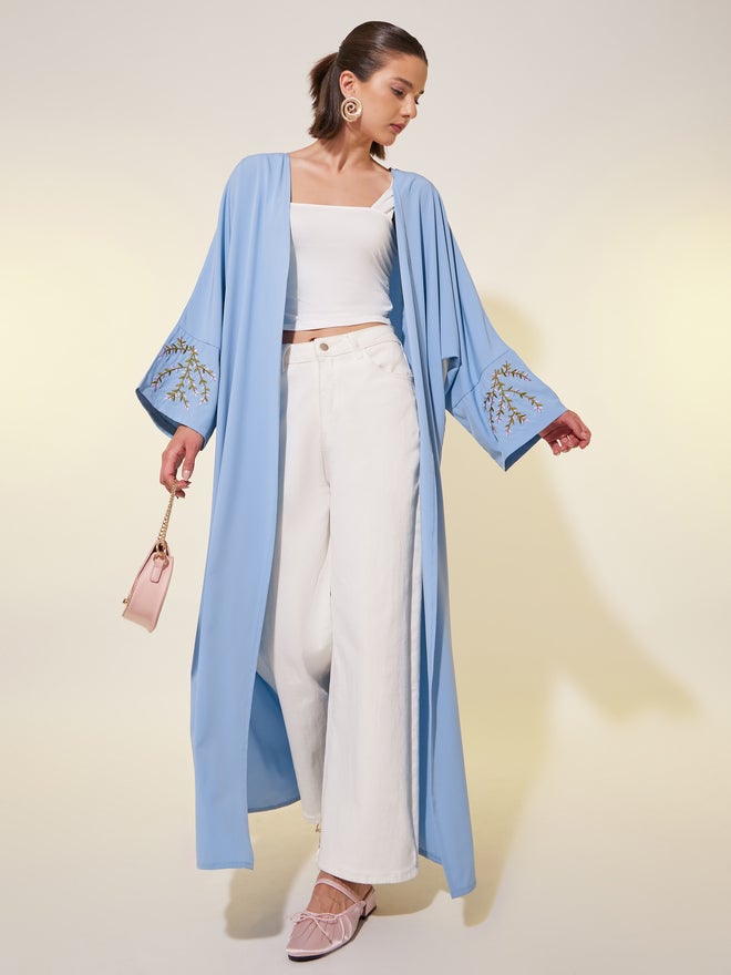 Take Two Embroidered Sleeve Hem A-Line Maxi Kimonos - Image 1