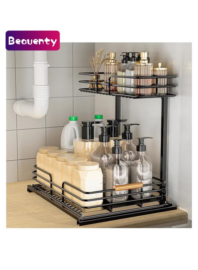 Beauenty Under Sink Organizers and Storage, 2-Tier Bathroom Kitchen Cabinet Organizers and Storage,Pull Out Under Sink Storage for Bathroom Kitchen,Kitchen Shelf Organizer Under Counter Storage Organizer - Image 1