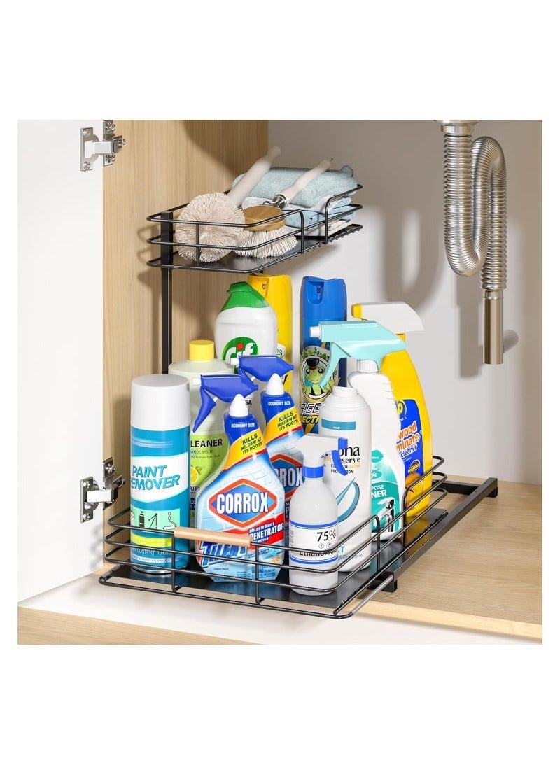 Beauenty Under Sink Organizers and Storage, 2-Tier Bathroom Kitchen Cabinet Organizers and Storage,Pull Out Under Sink Storage for Bathroom Kitchen,Kitchen Shelf Organizer Under Counter Storage Organizer - Image 2