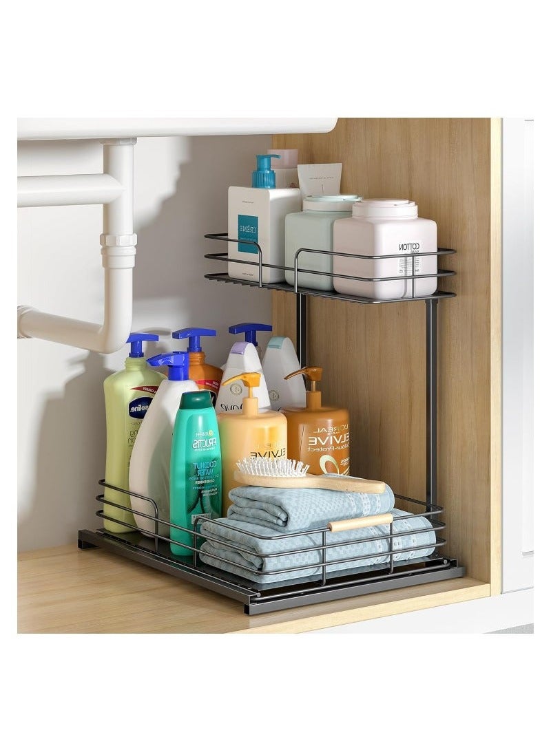 Beauenty Under Sink Organizers and Storage, 2-Tier Bathroom Kitchen Cabinet Organizers and Storage,Pull Out Under Sink Storage for Bathroom Kitchen,Kitchen Shelf Organizer Under Counter Storage Organizer - Image 3