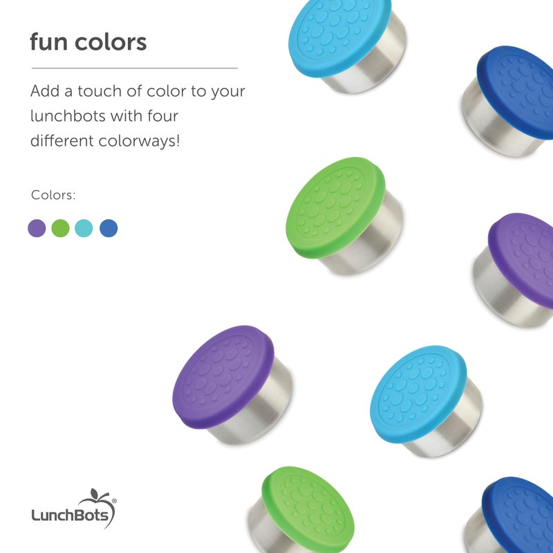 LunchBots حاويات وجبات الغداء LunchBots سعة 2.5 أونصة مقاومة للتسرب للوجبات الخفيفة والأطباق الجانبية - مقاومة للتسرب في الحقائب وصناديق البنتو - مصنوعة من الفولاذ المقاوم للصدأ بدرجة غذائية مع أغطية سيليكون - مجموعة من 2 (أزرق) - Image 3