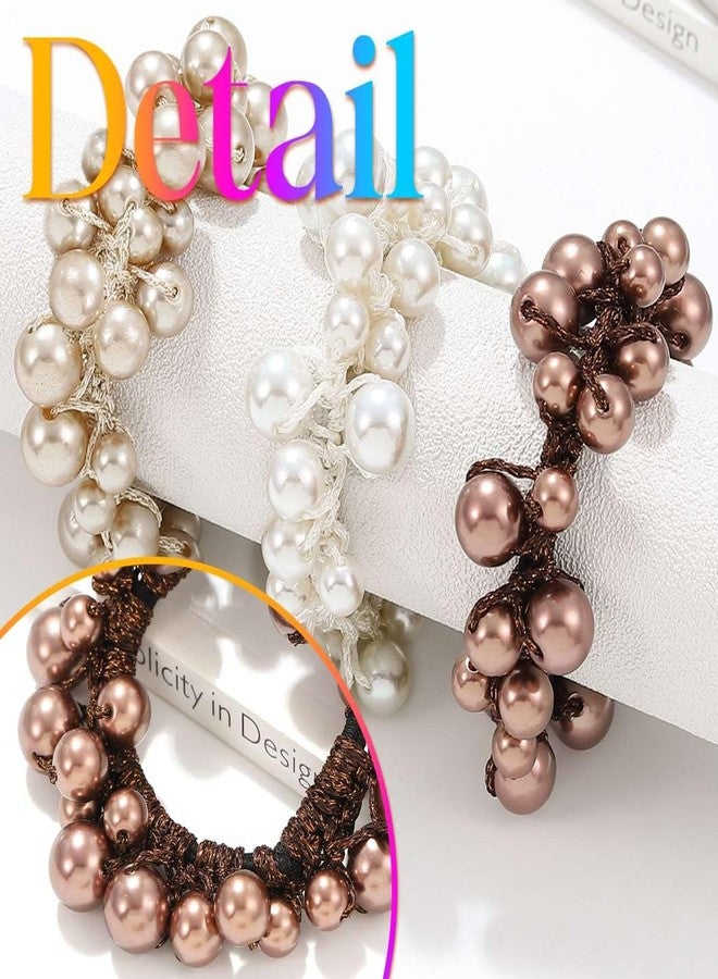 CAKURE Pearl Hair Ties Beaded Ponytail Holder Fancy Hair Scrunchies Pearl Hair Accessories for Women (Pack of 3) - Image 4