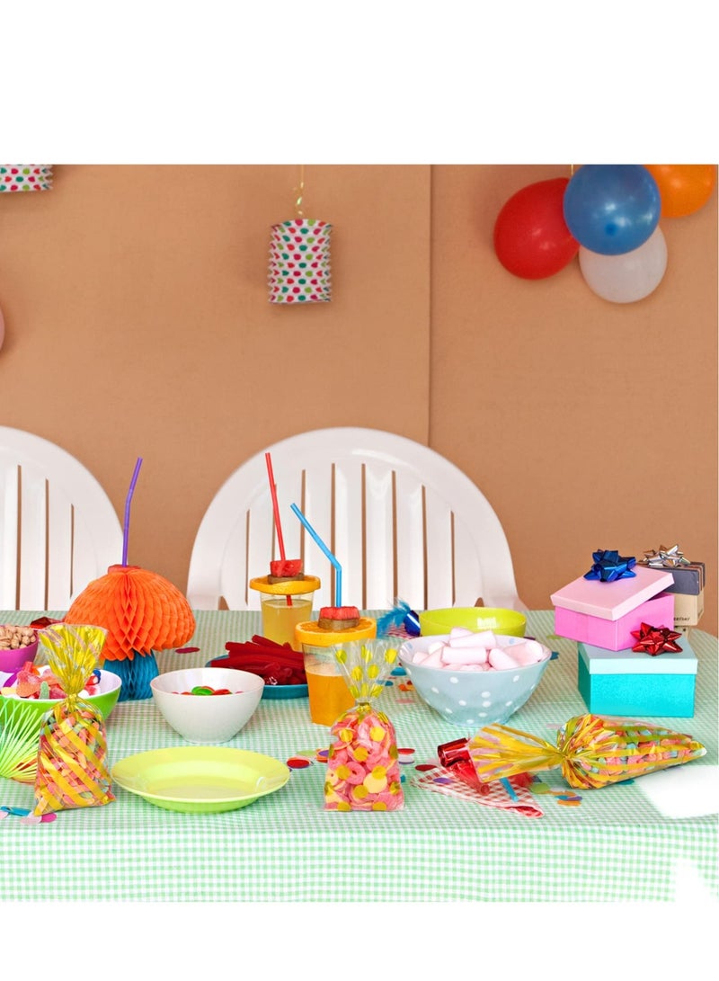 Excefore Candy Bags, 100 Pcs Gold Cellophane Plastic Bags, Polka Dot Stripes Printed Pattern Goodie Gift Bags with Twist Ties for Birthday, Baby Showers, Weddings Party Supplies - Image 5