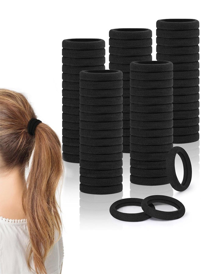 100PCS Black Soft Seamless Cotton Hair Ties for Women and Girls, Thick/Thin Hair Ponytail Holders, No Crease No Damage Elastics - Image 1