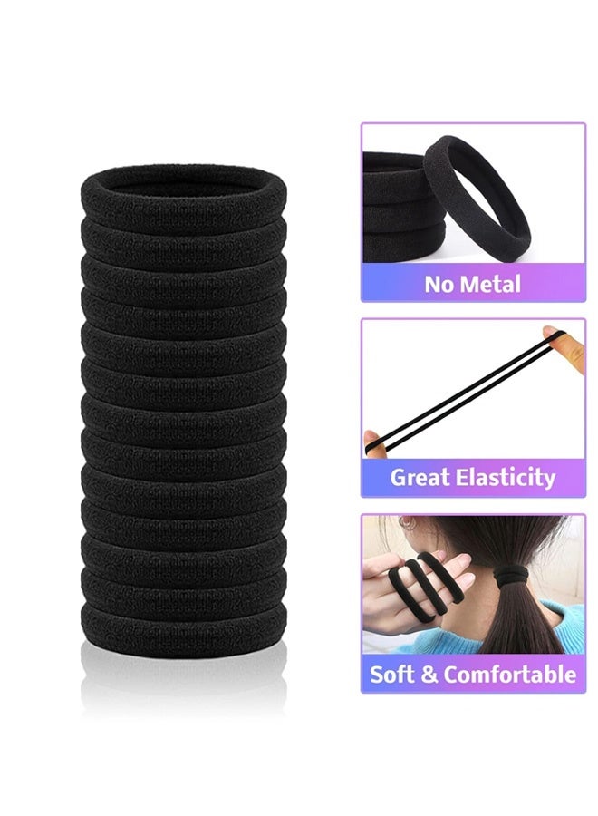 100PCS Black Soft Seamless Cotton Hair Ties for Women and Girls, Thick/Thin Hair Ponytail Holders, No Crease No Damage Elastics - Image 4