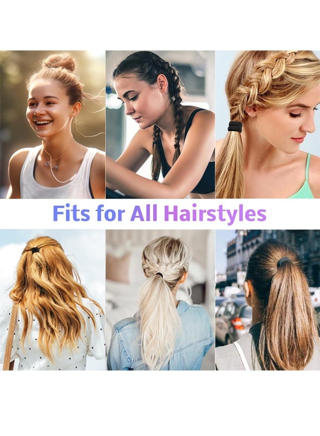 100PCS Black Soft Seamless Cotton Hair Ties for Women and Girls, Thick/Thin Hair Ponytail Holders, No Crease No Damage Elastics - Image 2