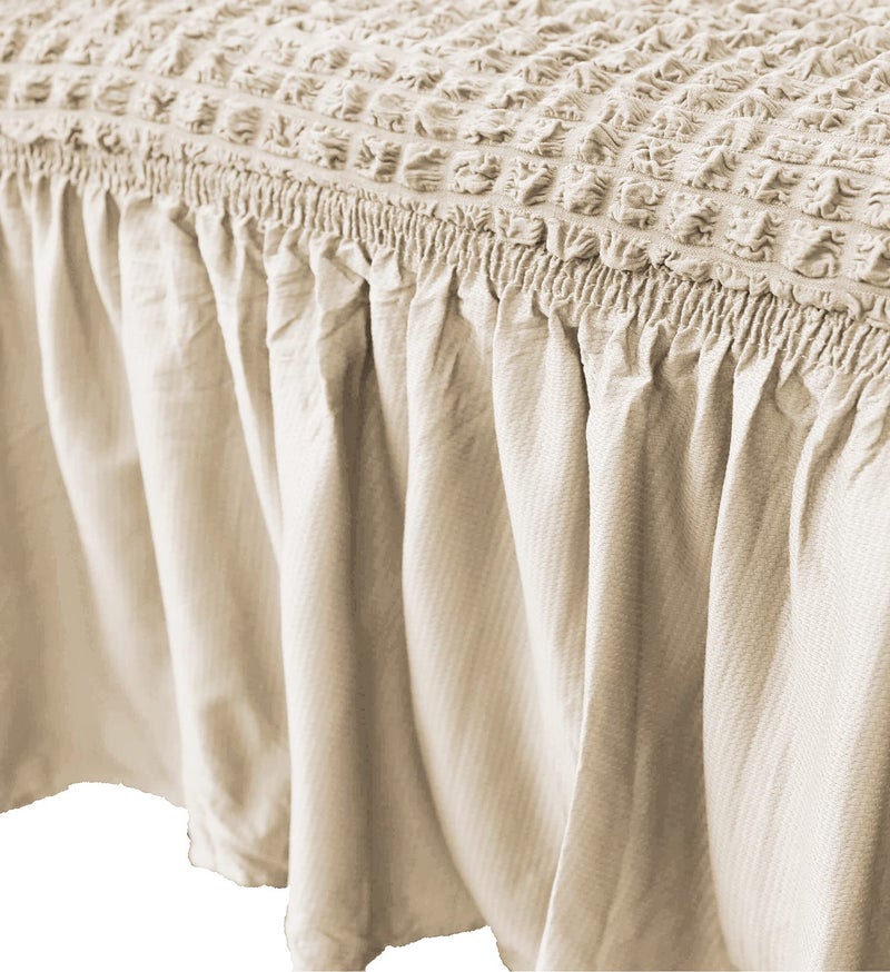 House of Quirk Turkish Bubble Frill 280 GSM Sofa Slipcovers, Durable Washable Universal Single Seater High Elastic Furniture Protector (Light Brown, 90-145cm) - Image 5