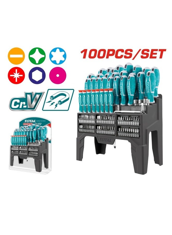 TOTAL Super Total 100 PCS Screwdriver Set with Screwdriver Holder – Complete Tool Kit for Home & Professional Use, Includes Slotted, Phillips, Torx, Precision Screwdrivers & Professional Sockets  - Image 1