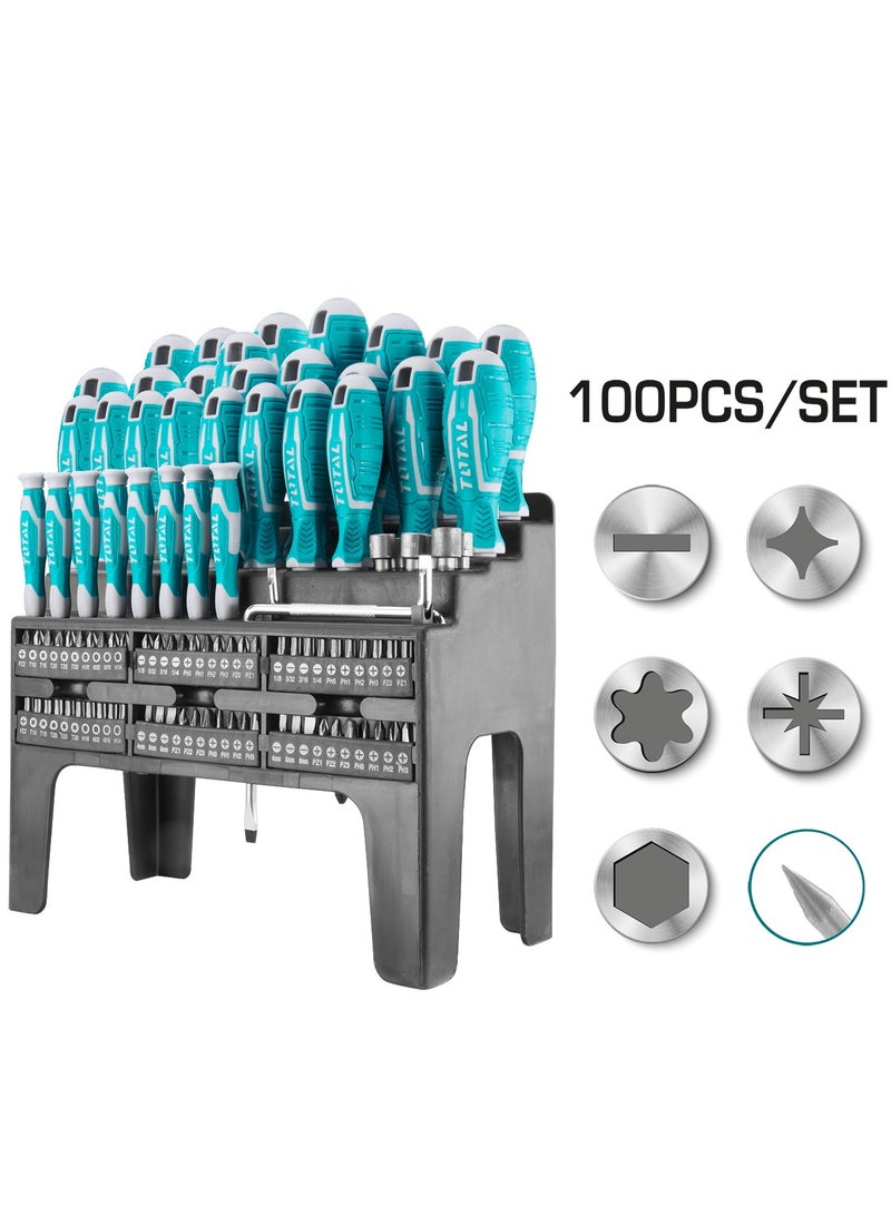 TOTAL Super Total 100 PCS Screwdriver Set with Screwdriver Holder – Complete Tool Kit for Home & Professional Use, Includes Slotted, Phillips, Torx, Precision Screwdrivers & Professional Sockets  - Image 2