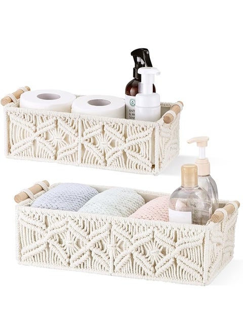 Boho Decor With Handle Decorative Storage Bins For Organizing Woven Decorative Basket With Handle For Bathroom Decor Bedroom Nursery Baskets Set (Set Of 2)