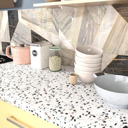 ELTON Granite Self Adhesive Waterproof Contact Film Wallpaper for Countertops Cupboard Door, Almirah, Fridge, Tabletop, Wall, Floor (EL2222, Glossy White Spotted Granite, 50 Square FT) - Image 5