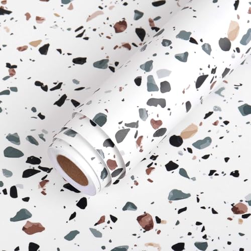 ELTON Granite Self Adhesive Waterproof Contact Film Wallpaper for Countertops Cupboard Door, Almirah, Fridge, Tabletop, Wall, Floor (EL2222, Glossy White Spotted Granite, 50 Square FT) - Image 1