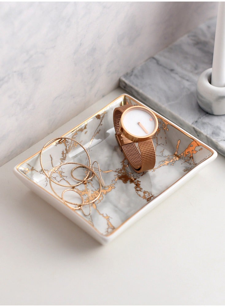 JiFENG Marble Patterned Gold Edged Square Tray, Dressing Table Tray, Dressing Table Storage Tray, Bathroom Tray, Home Fecoration, Multi-purpose tray(S)  - Image 1