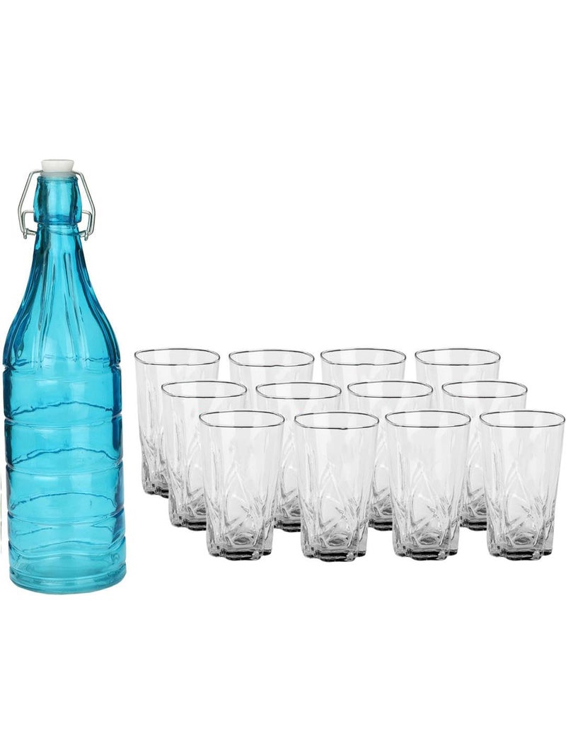 Somil Exquisite 13 Piece Beverage Glass Serving SetLemon Set with featuring Elegant Blue Bottle 1000 ml Capacity And 12 Individual 280 ML Glasses - Image 1