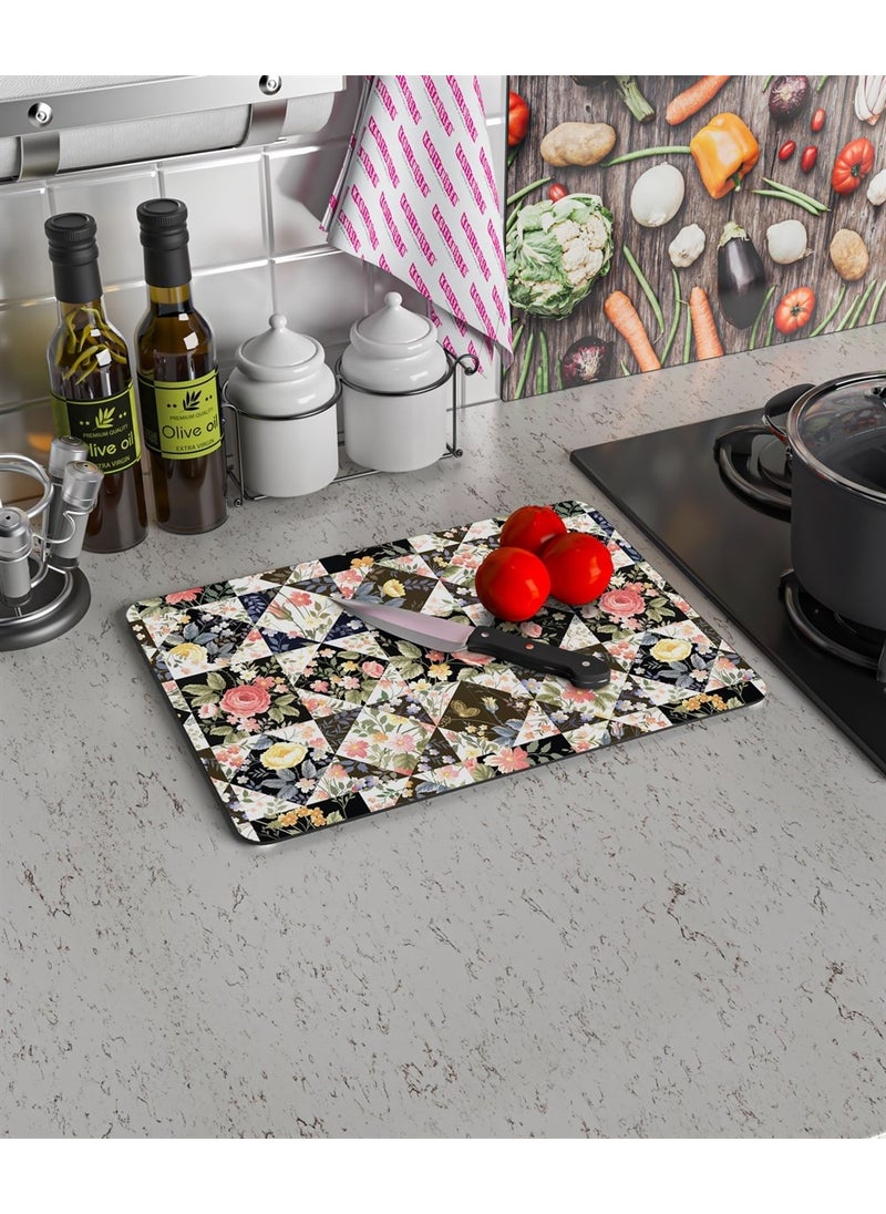 Glass Cutting Board and Serving Board with Mixed Flower Pattern