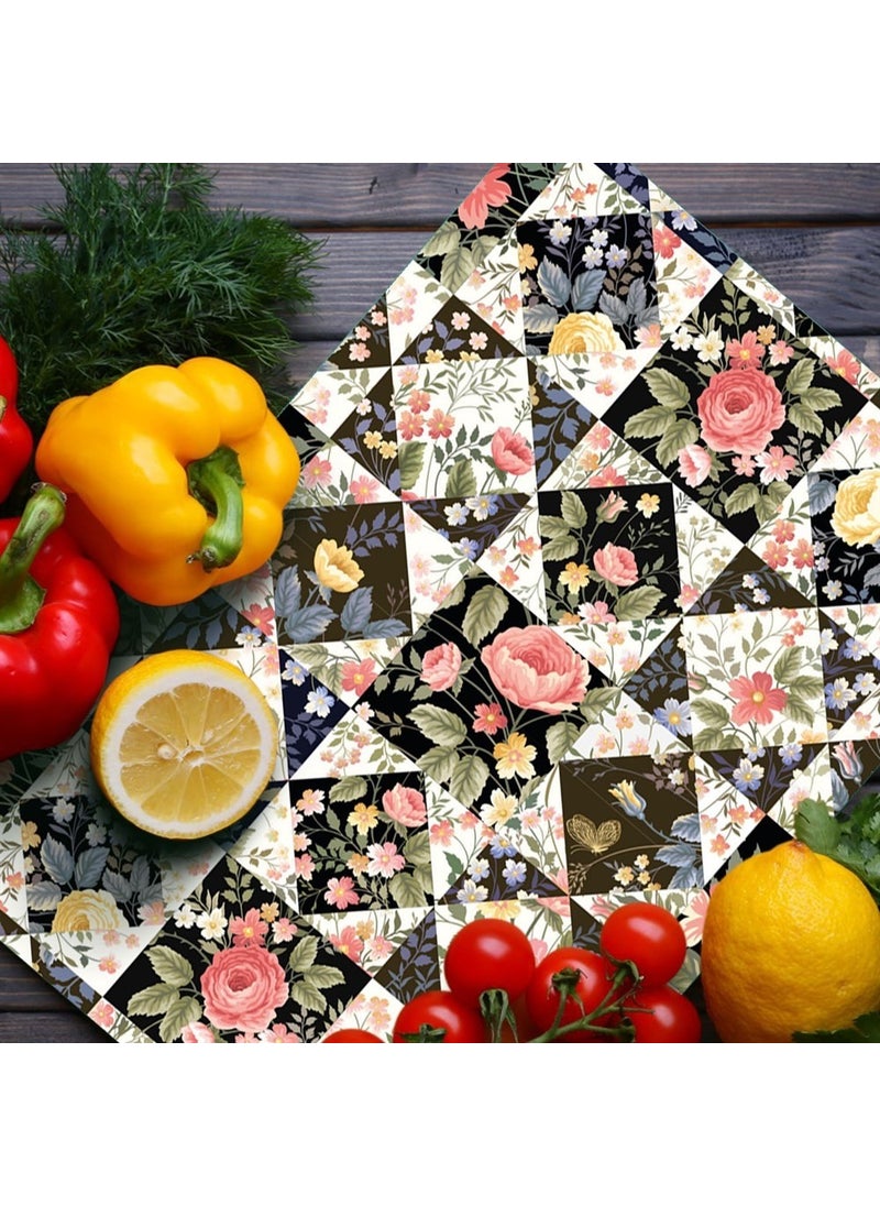 Glass Cutting Board and Serving Board with Mixed Flower Pattern