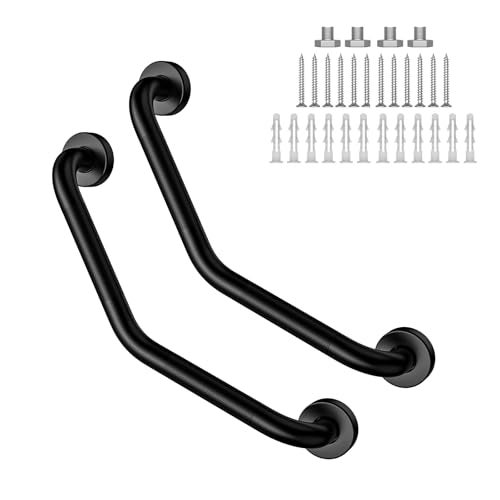 ZUEXT 16 Inch Angled Grab Bar 2 Pack ZUEXT Anti Slip Black Shower Grab Bar Handles Stainless Steel Knurled Bathroom Balance Bar Safety Hand Rail SupportHandicap Elderly Injury Senior Assist Bath Handle - Image 1