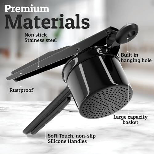 Priority Chef PriorityChef Large 15oz Potato Ricer With 3 Discs, Heavy Duty Stainless Steel Potato Ricer for Mashed Potatoes, Potato Masher, Press and Ricer Kitchen Tool, All Black - Image 4