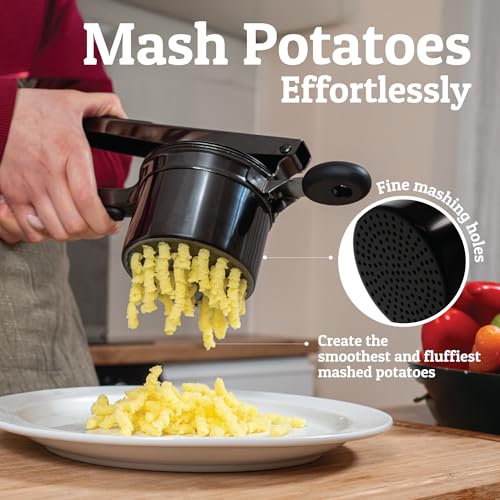 Priority Chef PriorityChef Large 15oz Potato Ricer With 3 Discs, Heavy Duty Stainless Steel Potato Ricer for Mashed Potatoes, Potato Masher, Press and Ricer Kitchen Tool, All Black - Image 2