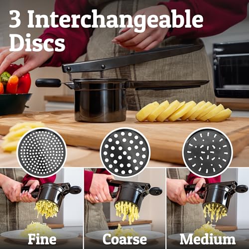 Priority Chef PriorityChef Large 15oz Potato Ricer With 3 Discs, Heavy Duty Stainless Steel Potato Ricer for Mashed Potatoes, Potato Masher, Press and Ricer Kitchen Tool, All Black - Image 3