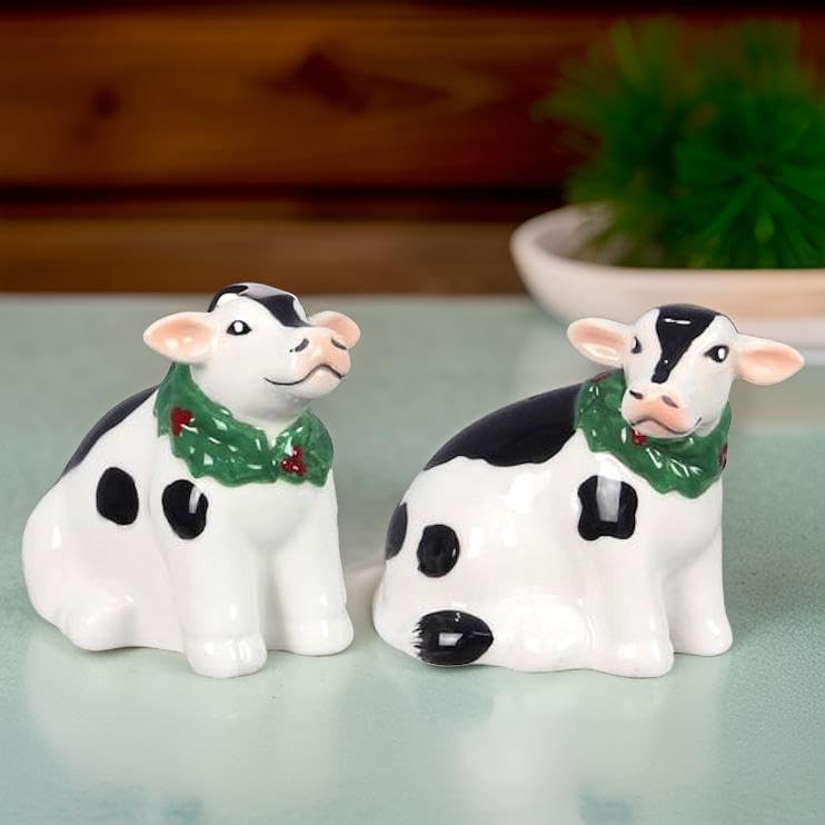 The Bridge Collection Country Christmas Cow Salt and Pepper Shaker Set  2 Piece Set Cow Kitchen Items  Farmhouse Holiday Fun Salt and Pepper Shakers for Farm Animal Home Decor - Image 5