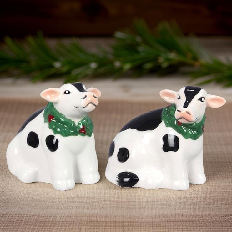 The Bridge Collection Country Christmas Cow Salt and Pepper Shaker Set  2 Piece Set Cow Kitchen Items  Farmhouse Holiday Fun Salt and Pepper Shakers for Farm Animal Home Decor - Image 2