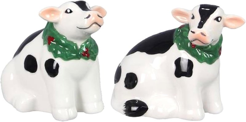 The Bridge Collection Country Christmas Cow Salt and Pepper Shaker Set  2 Piece Set Cow Kitchen Items  Farmhouse Holiday Fun Salt and Pepper Shakers for Farm Animal Home Decor - Image 1