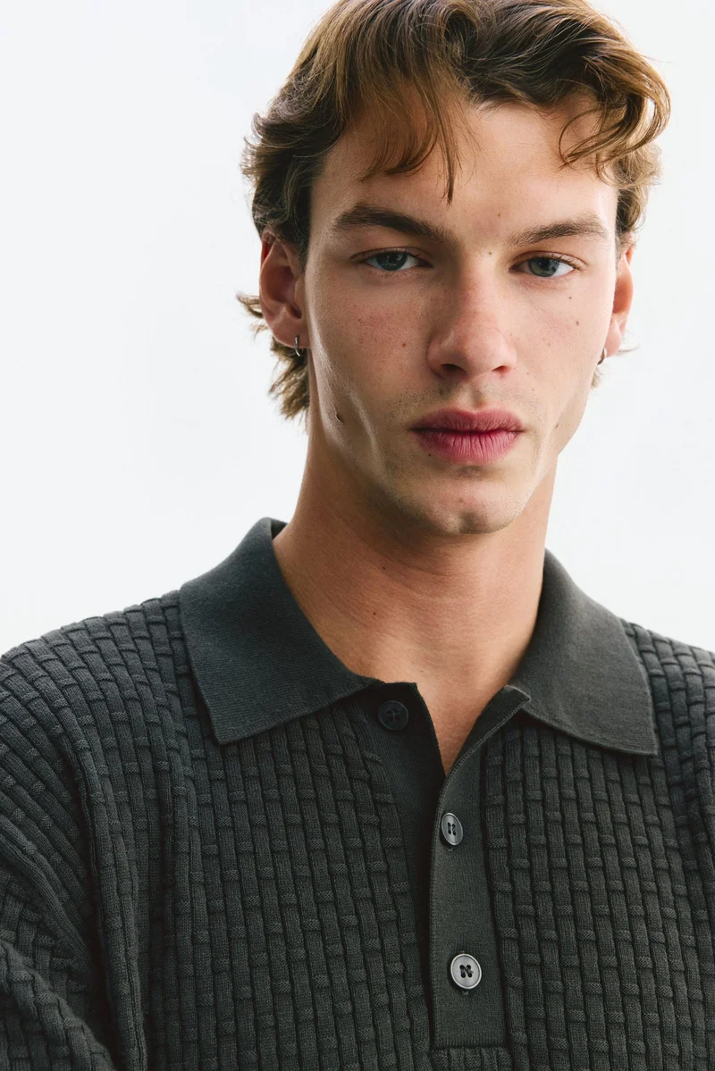 H&M  Regular Fit Knitted cotton polo shirt for Men | Best Price UAE